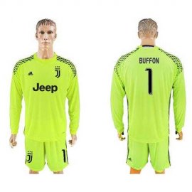 Juventus #1 Buffon Shiny Green Goalkeeper Long Sleeves Soccer Club Jersey