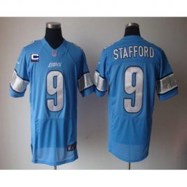 Nike Detroit Lions #9 Matthew Stafford Blue Team Color With C Patch Mens Stitched NFL Elite Jersey