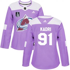 Adidas Colorado Avalanche #91 Nazem Kadri Purple Womens 2022 Stanley Cup Final Patch Authentic Fights Cancer Stitched NHL Jersey Womens