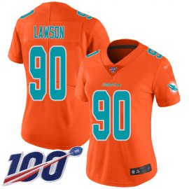 Nike Miami Dolphins #90 Shaq Lawson Orange Womens Stitched NFL Limited Inverted Legend 100th Season Jersey