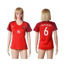 Womens Portugal #6 Carvalho Home Soccer Country Jersey