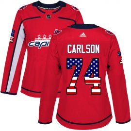 Adidas Washington Capitals #74 John Carlson Red Home Authentic USA Flag Womens Stitched NHL Jersey