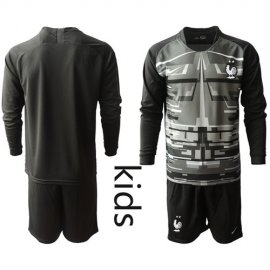 France Blank Black Goalkeeper Long Sleeves Kid Soccer Country Jersey