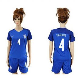 Womens France #4 Varane Home Soccer Country Jersey