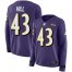 Nike Baltimore Ravens #43 Justice Hill Purple Team Color Womens Stitched NFL Limited Therma Long Sleeve Jersey