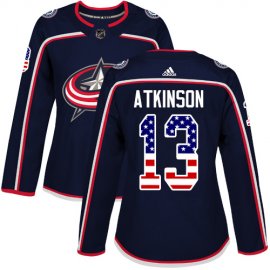 Adidas Columbus Blue Jackets #13 Cam Atkinson Navy Blue Home Authentic USA Flag Womens Stitched NHL Jersey