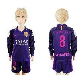 Barcelona #8 A.Iniesta Away Long Sleeves Kid Soccer Club Jersey