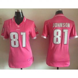 Nike Detroit Lions #81 Calvin Johnson Pink Womens Stitched NFL Elite Bubble Gum Jersey