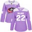 Adidas Columbus Blue Jackets #22 Sonny Milano Purple Authentic Fights Cancer Womens Stitched NHL Jersey