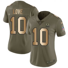 Nike Green Bay Packers #10 Jordan Love Olive/Gold Womens Stitched NFL Limited 2017 Salute To Service Jersey