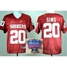 Oklahoma Sooners 20 Billy Sims Red College Football NCAA Jersey 2014 All State Sugar Bowl Game Patch