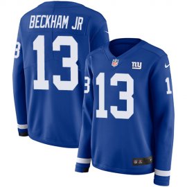 Nike New York Giants #13 Odell Beckham Jr Royal Blue Team Color Womens Stitched NFL Limited Therma Long Sleeve Jersey