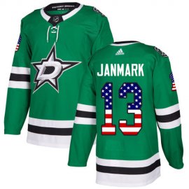Adidas Dallas Stars #13 Mattias Janmark Green Home Authentic USA Flag Stitched NHL Jersey