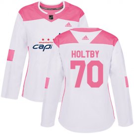 Adidas Washington Capitals #70 Braden Holtby White/Pink Authentic Fashion Womens Stitched NHL Jersey