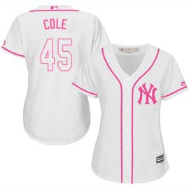 New York Yankees #45 Gerrit Cole White/Pink Fashion Womens Stitched MLB Jersey