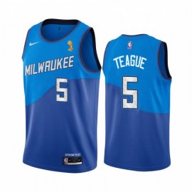 Nike Milwaukee Bucks #5 Jeff Teague 2021 NBA Finals Champions City Edition Jersey Blue Mens