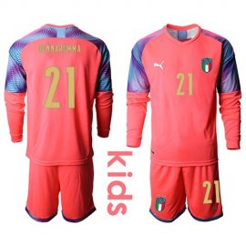 Italy #21 Donnarumma Pink Goalkeeper Long Sleeves Kid Soccer Country Jersey