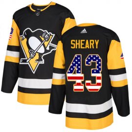 Adidas Pittsburgh Penguins #43 Conor Sheary Black Home Authentic USA Flag Stitched NHL Jersey