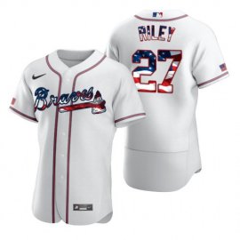 Atlanta Braves #27 Austin Riley Mens Nike White Fluttering USA Flag Limited Edition Authentic MLB Jersey