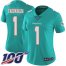 Nike Miami Dolphins #1 Tua Tagovailoa Aqua Green Team Color Womens Stitched NFL 100th Season Vapor Untouchable Limited Jersey