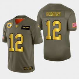Nike Green Bay Packers #12 Aaron Rodgers Mens Olive Gold 2019 Salute to Service NFL 100 Limited Jersey