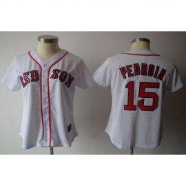 Boston Red Sox #15 Dustin Pedroia White Womens Fashion Stitched MLB Jersey