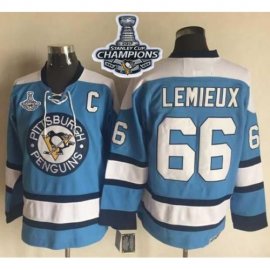 Pittsburgh Penguins #66 Mario Lemieux Blue Alternate CCM Throwback 2017 Stanley Cup Finals Champions Stitched NHL Jersey
