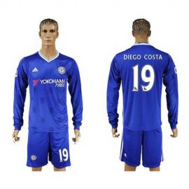 Chelsea #19 Diego Costa Home Long Sleeves Soccer Club Jersey