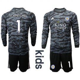 Leicester City #1 Schmeichel Black Goalkeeper Long Sleeves Kid Soccer Club Jersey