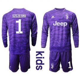 Juventus #1 Szczesny Purple Goalkeeper Long Sleeves Kid Soccer Club Jersey