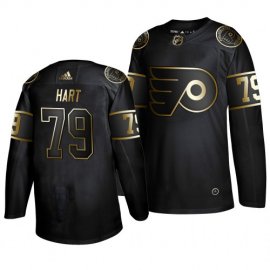 Adidas Philadelphia Flyers #79 Carter Hart Mens 2019 Black Golden Edition Authentic Stitched NHL Jersey
