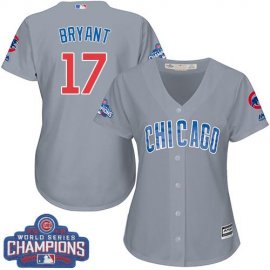 Chicago Cubs #17 Kris Bryant Grey Road 2016 World Series Champions Womens Stitched MLB Jersey
