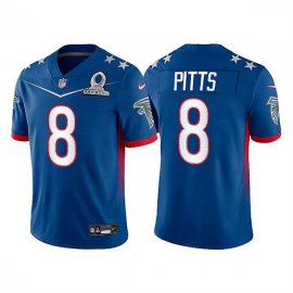 Mens Atlanta Falcons #8 Kyle Pitts 2022 Royal NFC Pro Bowl Stitched Jersey