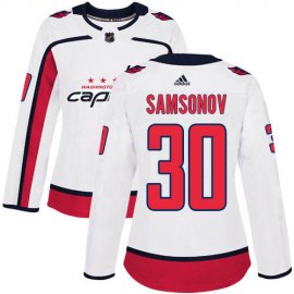 Adidas Washington Capitals #30 Ilya Samsonov White Road Authentic Womens Stitched NHL Jersey