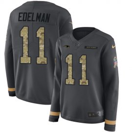 Nike New England Patriots #11 Julian Edelman Anthracite Salute to Service Womens Stitched NFL Limited Therma Long Sleeve Jersey