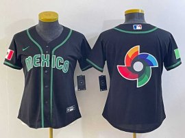 Womens Mexico Baseball 2023 Black World Big Logo Classic Stitched Jersey