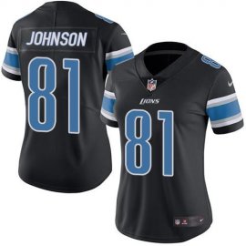 Nike Detroit Lions #81 Calvin Johnson Black Womens Stitched NFL Limited Rush Jersey
