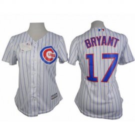 Chicago Cubs #17 Kris Bryant White(Blue Strip) Womens Fashion Stitched MLB Jersey