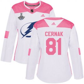 Adidas Tampa Bay Lightning #81 Erik Cernak White/Pink Authentic Fashion Womens 2020 Stanley Cup Champions Stitched NHL Jersey