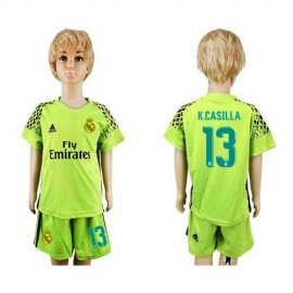 Real Madrid #13 K.Casilla Shiny Green Goalkeeper Kid Soccer Club Jersey