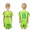 Real Madrid #13 K.Casilla Shiny Green Goalkeeper Kid Soccer Club Jersey