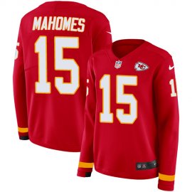 Nike Kansas City Chiefs #15 Patrick Mahomes Red Team Color Womens Stitched NFL Limited Therma Long Sleeve Jersey
