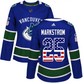 Adidas Vancouver Canucks #25 Jacob Markstrom Blue Home Authentic USA Flag Womens Stitched NHL Jersey