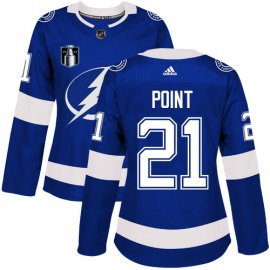 Adidas Tampa Bay Lightning #21 Brayden Point Blue 2022 Stanley Cup Final Patch Womens Home Authentic Stitched NHL Jersey Womens