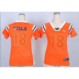 Nike Denver Broncos #18 Peyton Manning Orange Womens Stitched NFL Elite Draft Him Shimmer Jersey