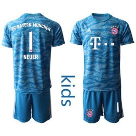 Bayern Munchen #1 Neuer Light Blue Goalkeeper Kid Soccer Club Jersey