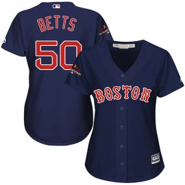 Boston Red Sox #50 Mookie Betts Navy Blue Alternate 2018 World Series Champions Womens Stitched MLB Jersey
