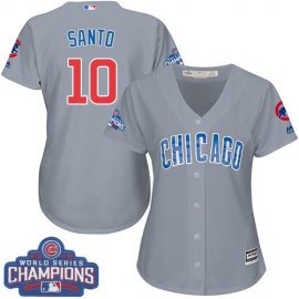 Chicago Cubs #10 Ron Santo Grey Road 2016 World Series Champions Womens Stitched MLB Jersey