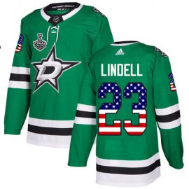 Adidas Dallas Stars #23 Esa Lindell Green Home Authentic USA Flag Youth 2020 Stanley Cup Final Stitched NHL Jersey