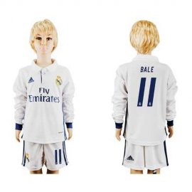 Real Madrid #11 Bale Home Long Sleeves Kid Soccer Club Jersey